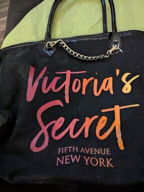 Victoria's Secret Black/Neon Logo Tote Bag